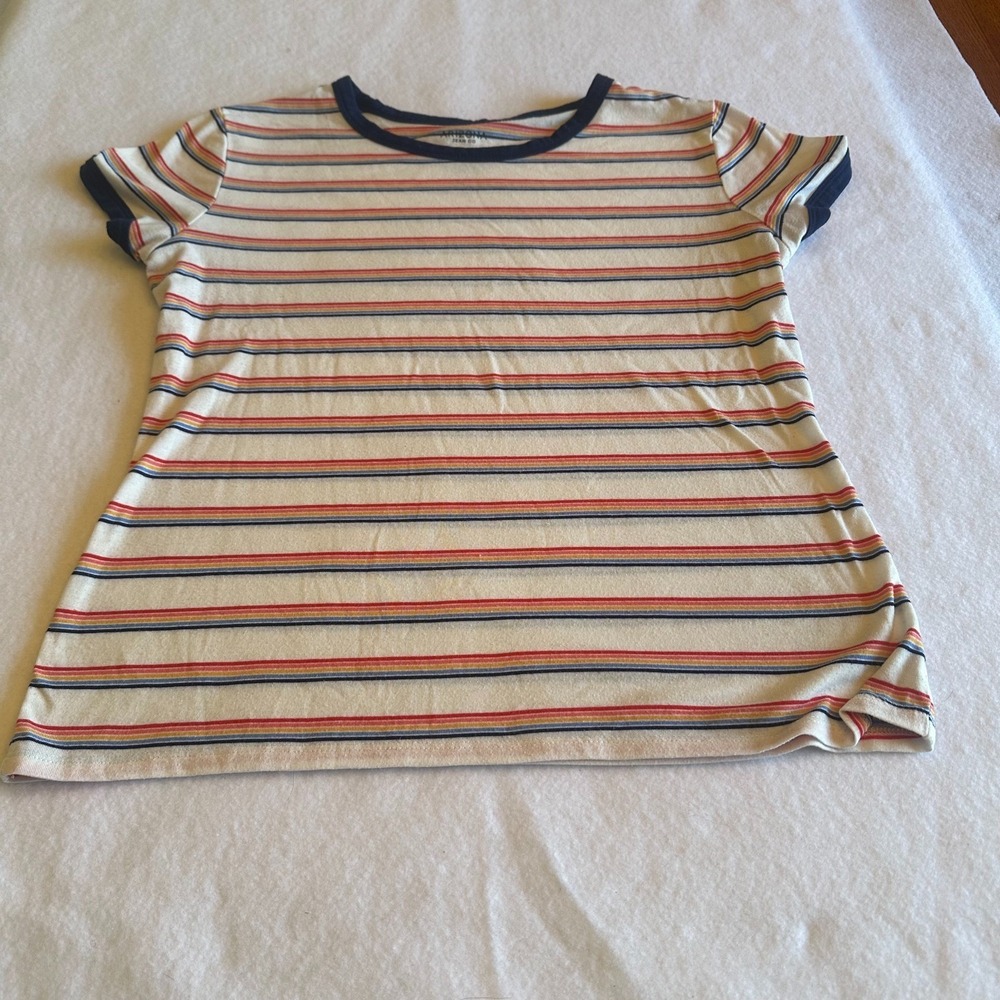 Arizona Jean Co Womens Striped T Shirt Size L Multicolor Crew Neck Casual